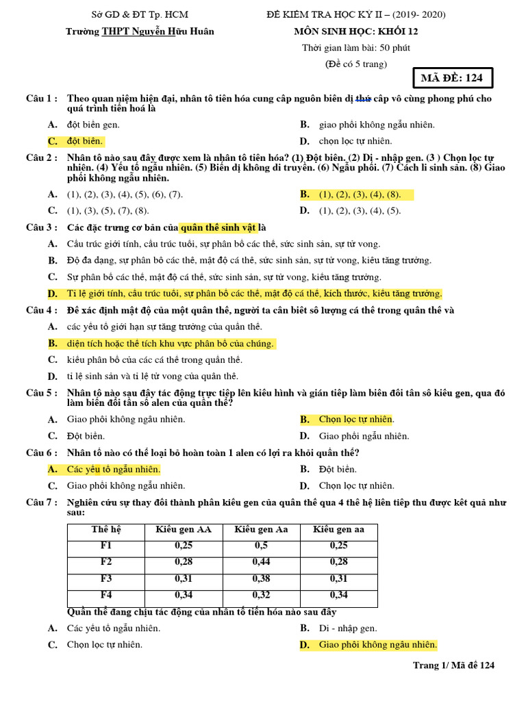 Trang 1/ Mã đề 124 | PDF