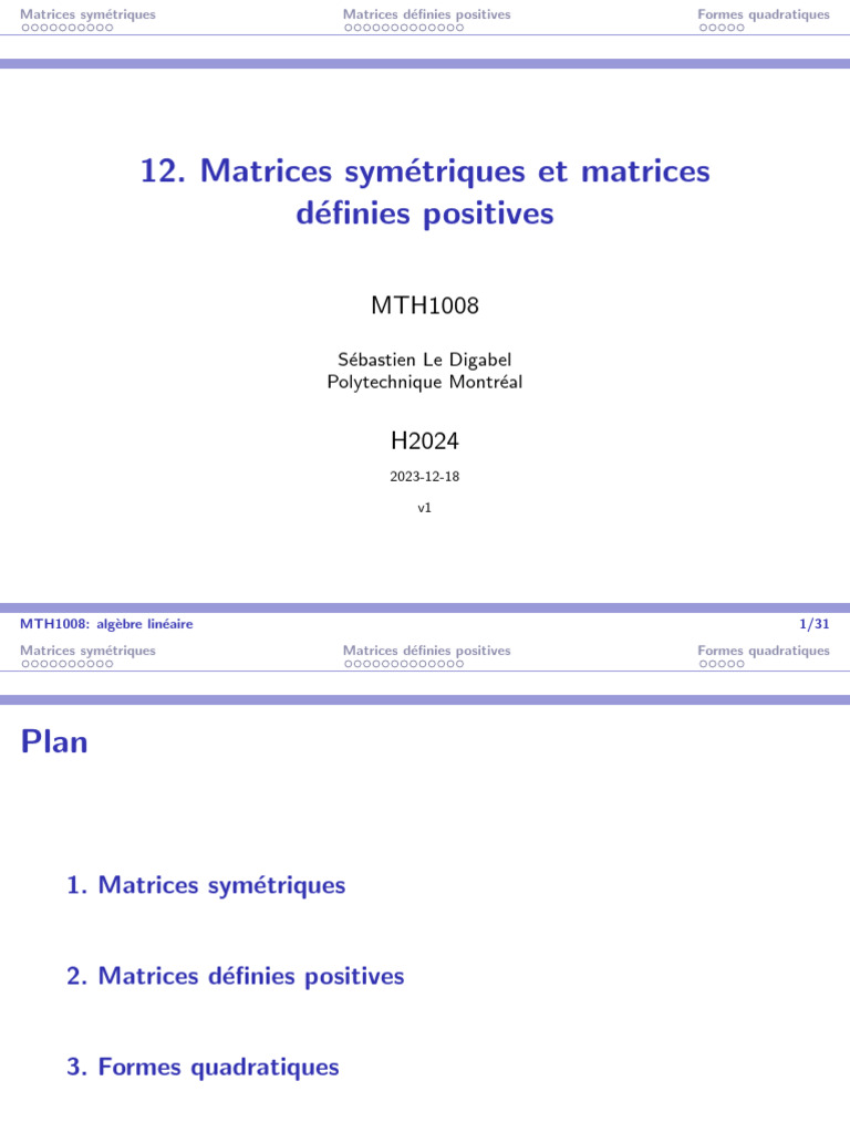 Matrices symétriques et définies positives PDF Matrice — free download