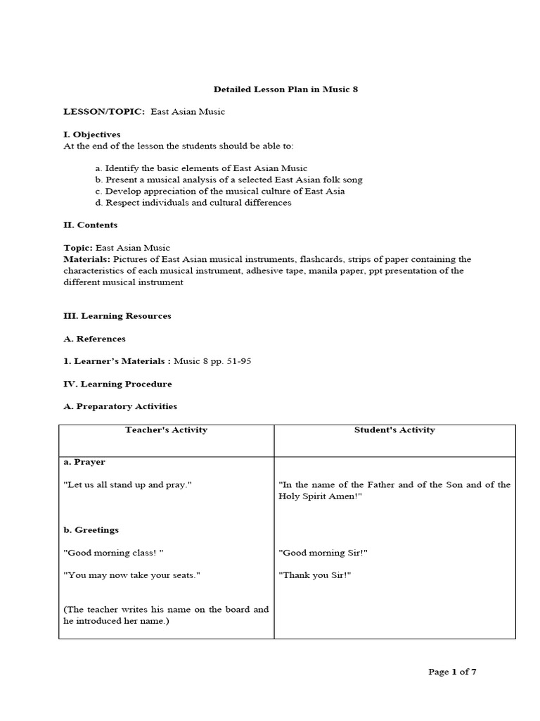 Detailed Lesson Plan in Music | PDF | Question | Sentence (Linguistics)