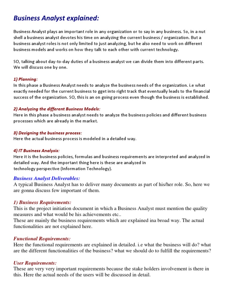 Business Analyst Explained | PDF | Software Development Process ...