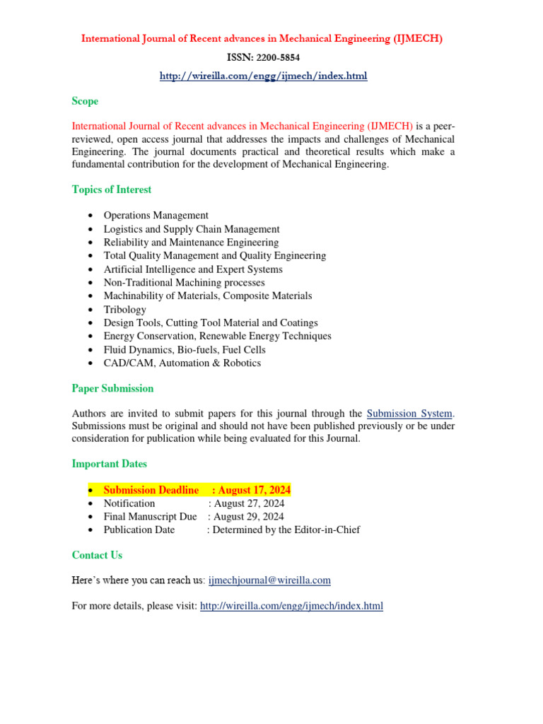 IJMECH: Advances in Mechanical Engineering | PDF