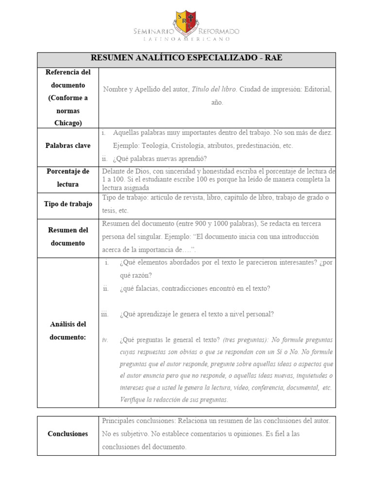 Formato RAE para Resumen Analítico | PDF | Crecimiento personal y ...
