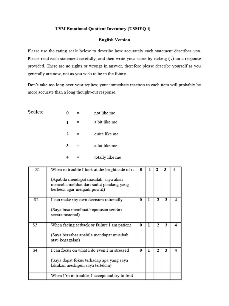 USM Emotional Quotient Inventory | PDF | Karier & Perkembangan