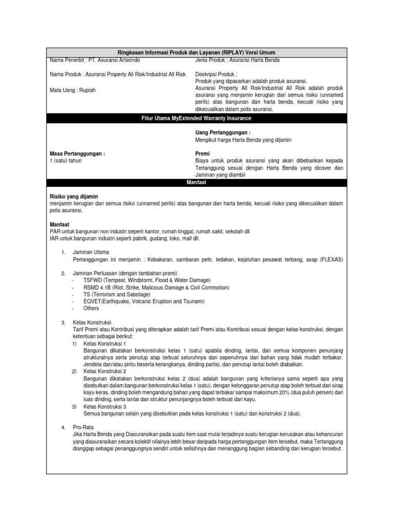 Asuransi Property All Risk Artarindo | PDF