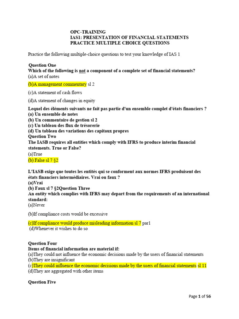 IAS Financial Statements MCQs Practice | PDF | Deferred Tax | Defined ...