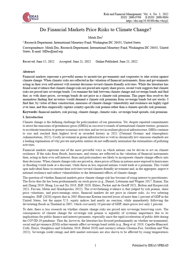 2022 Do Financial Markets Price Risks To Climate Change | PDF | Bonds ...
