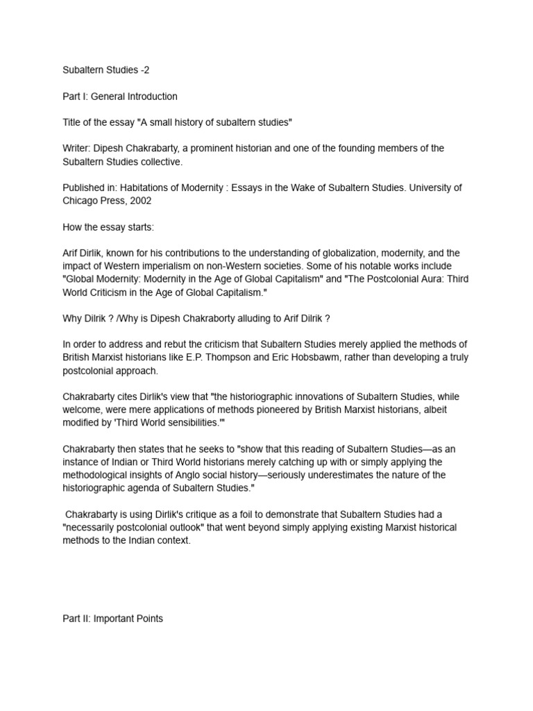 History and Impact of Subaltern Studies | PDF | Postcolonialism | Modernity