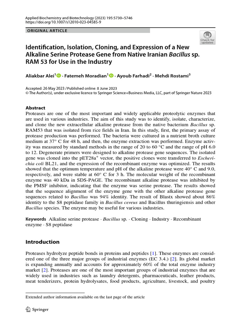 s12010 023 04585 9 | PDF | Bacillus | Molecular Cloning