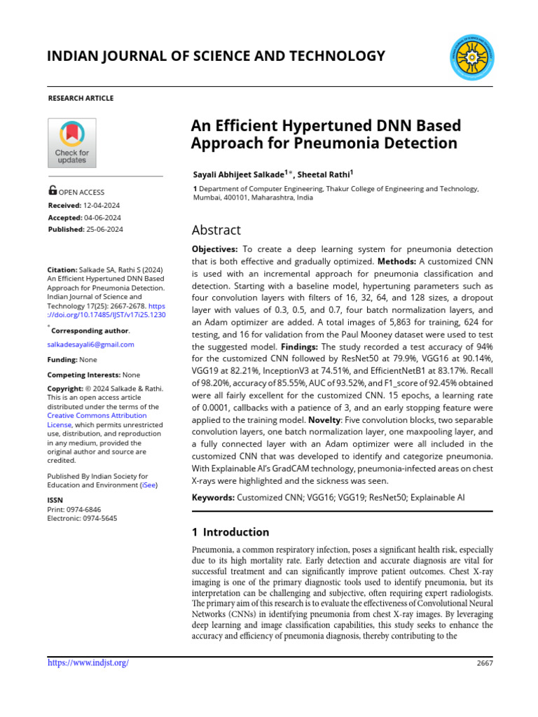 Hypertuned CNN for Pneumonia Detection | PDF | Deep Learning ...