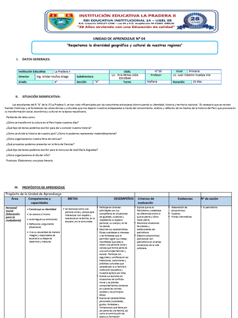 Unidad de Aprendizaje 04 6a | PDF | Números | Comprensión lectora