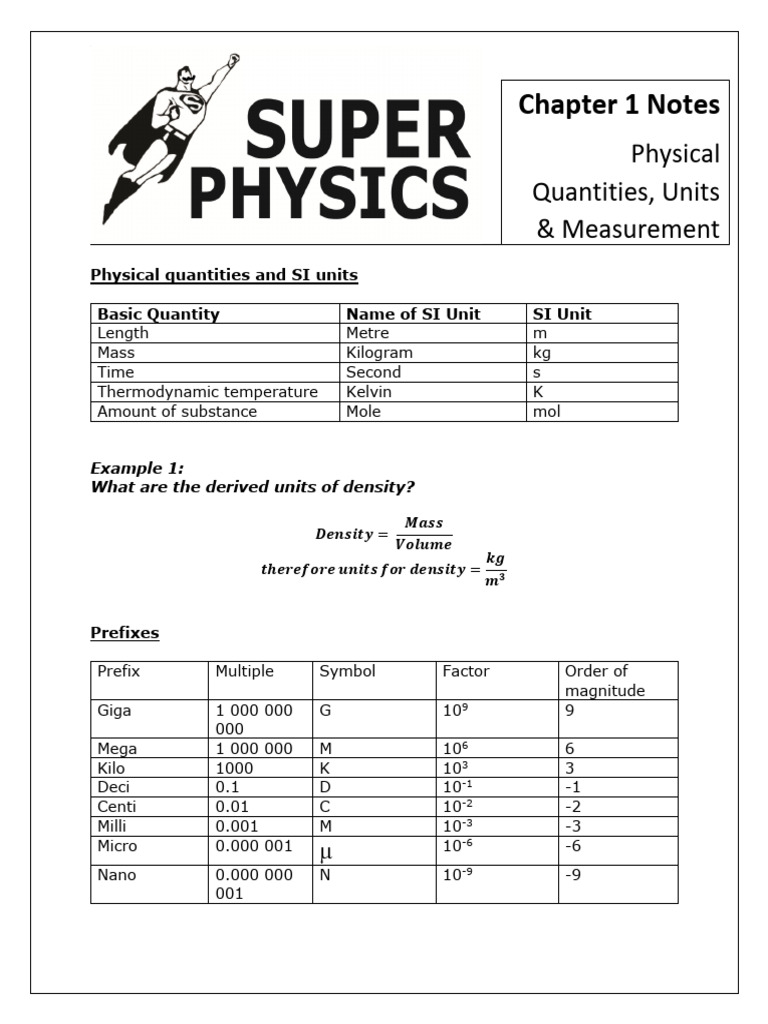 C1 Physical Quantities Units and Measurement Notes | PDF | Force | Velocity