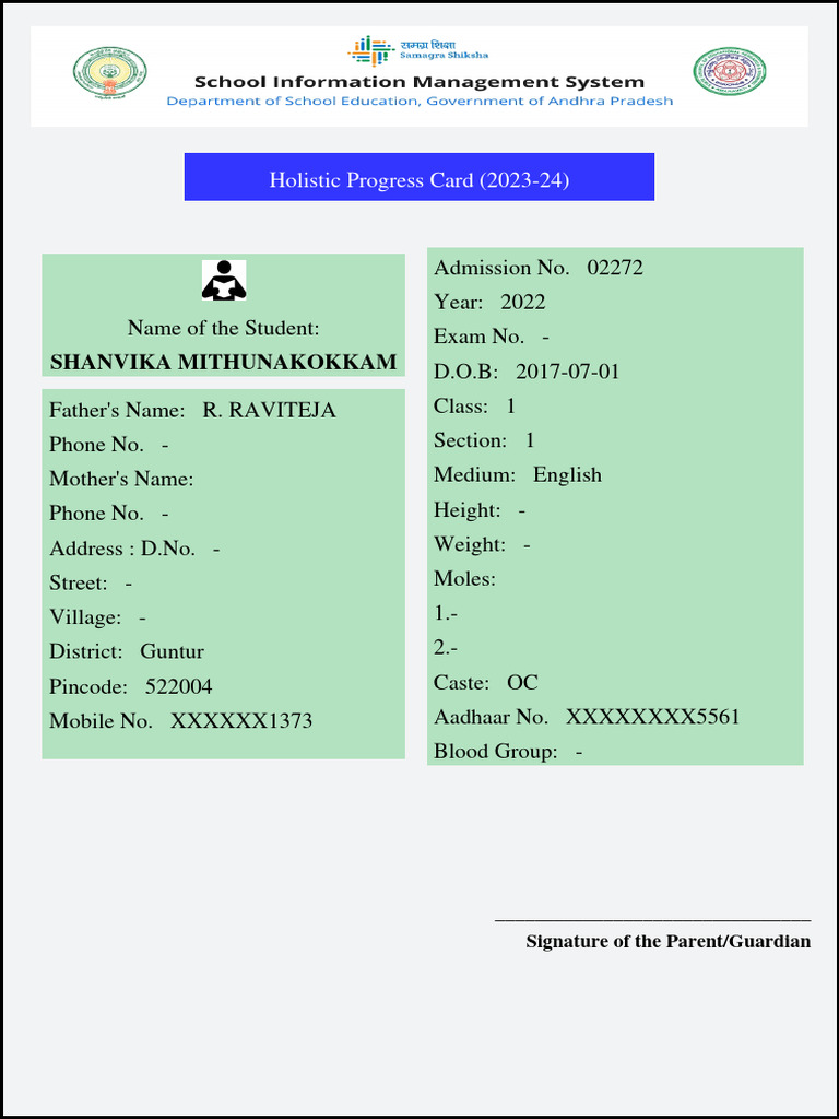 Holistic Progress Card for Class 1 | PDF | Cognition