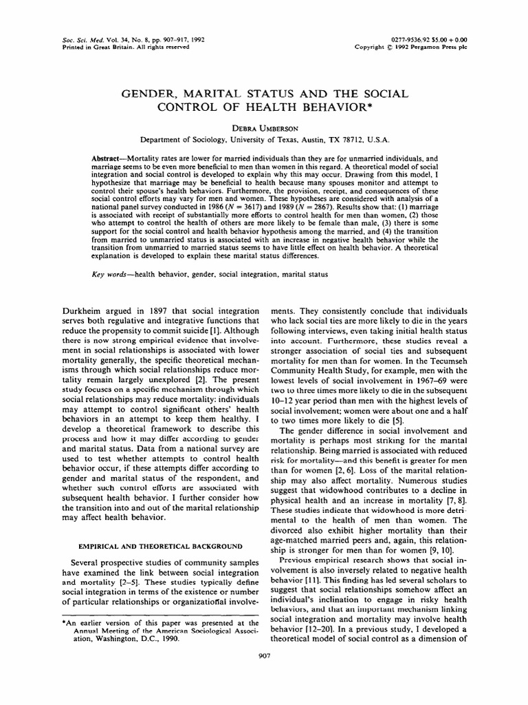Gender, Marital Status and The Social | PDF | Behavior | Marriage