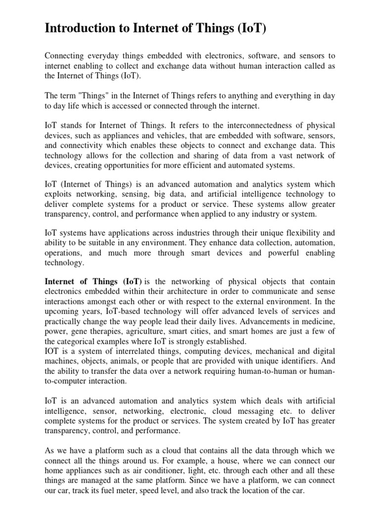 Introduction to internet of things pdf internet of things