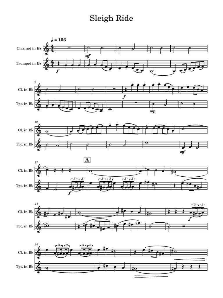Sleigh Ride: Clarinet & Trumpet Duet | PDF | Pitch (Music)