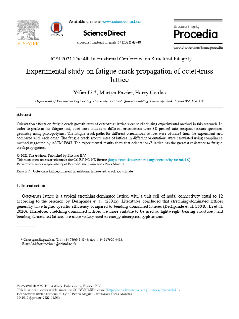 2 - Experimental Study On Fatigue Crack Propagation of Octet-Truss ...