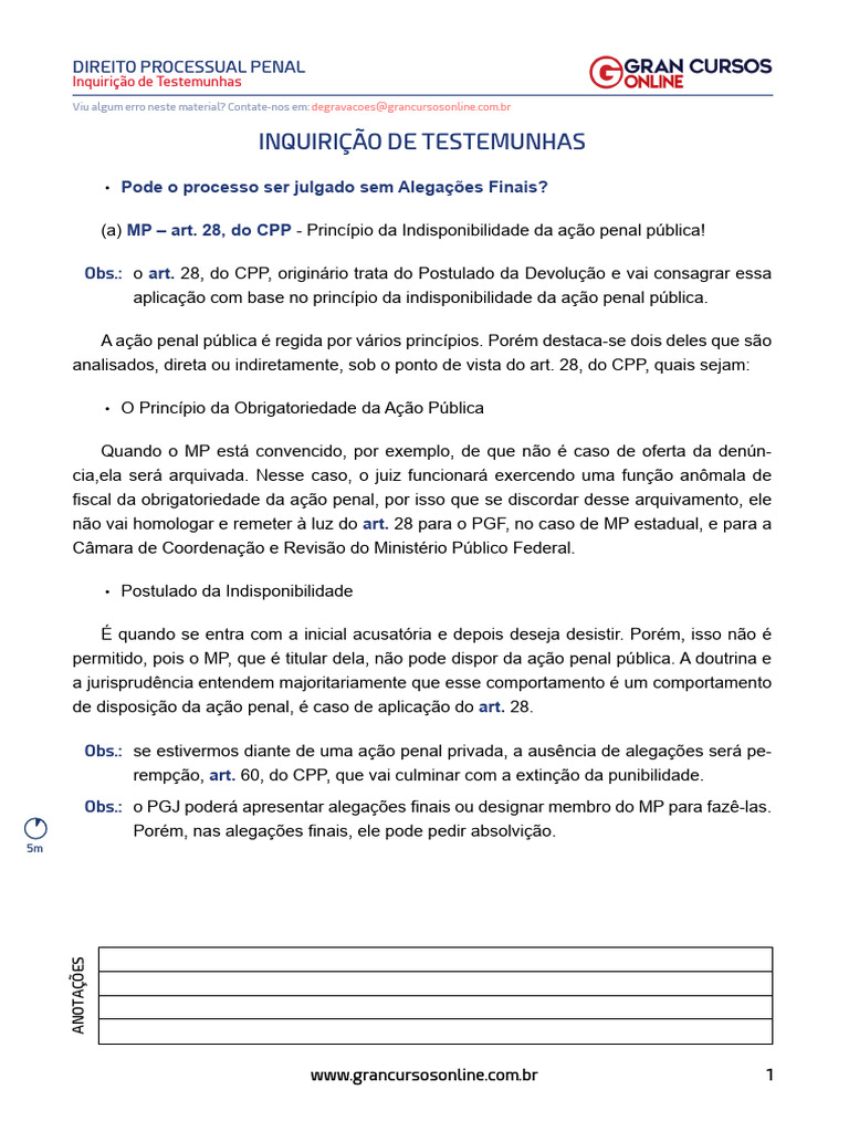 Inquirição de Testemunhas no Processo Penal | PDF | Ação judicial ...