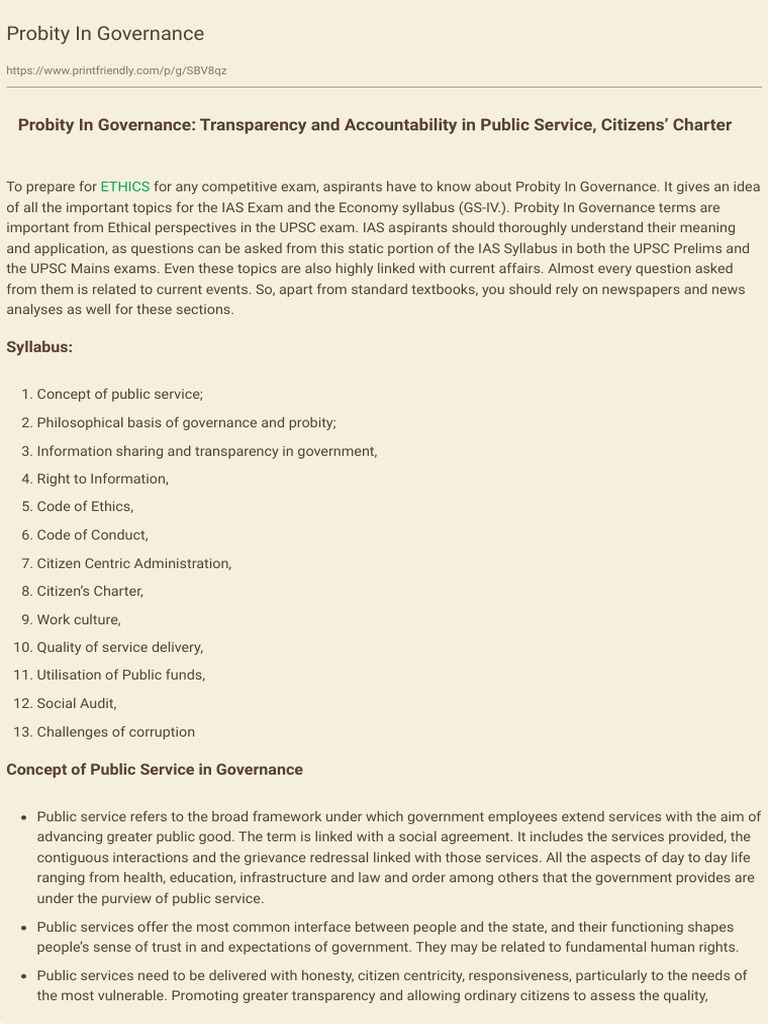 Probity in Governance+ | PDF | Governance | Social Contract