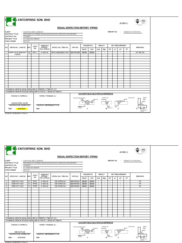 Piping Visual Inspection Report SSB | PDF | Mechanical Engineering ...