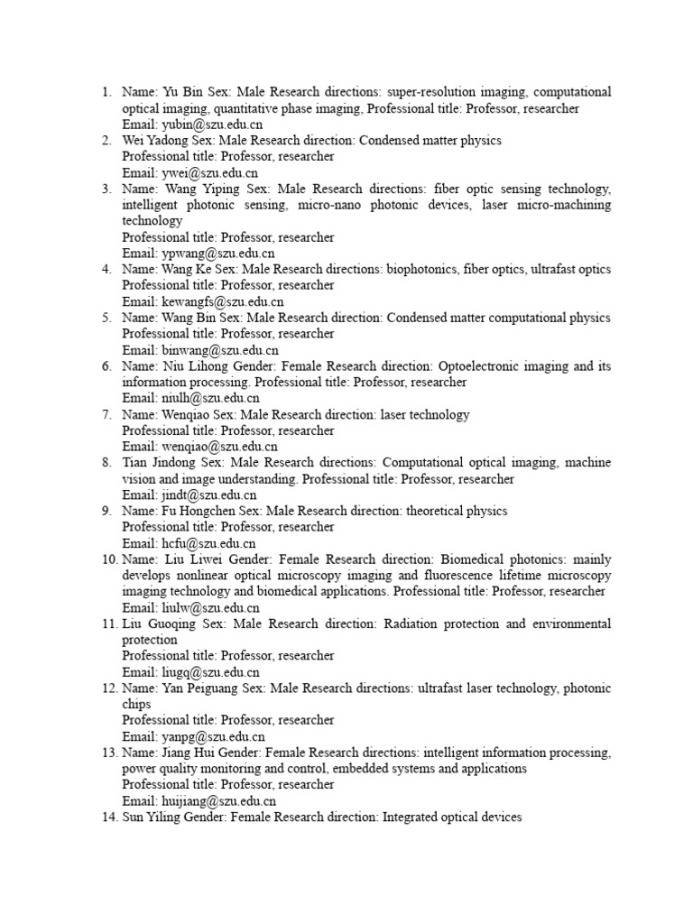 Shenzhen university professors list pdf photonics optics