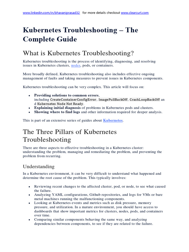 Kubernetes Troubleshooting Guide | PDF | Troubleshooting | Computer Cluster
