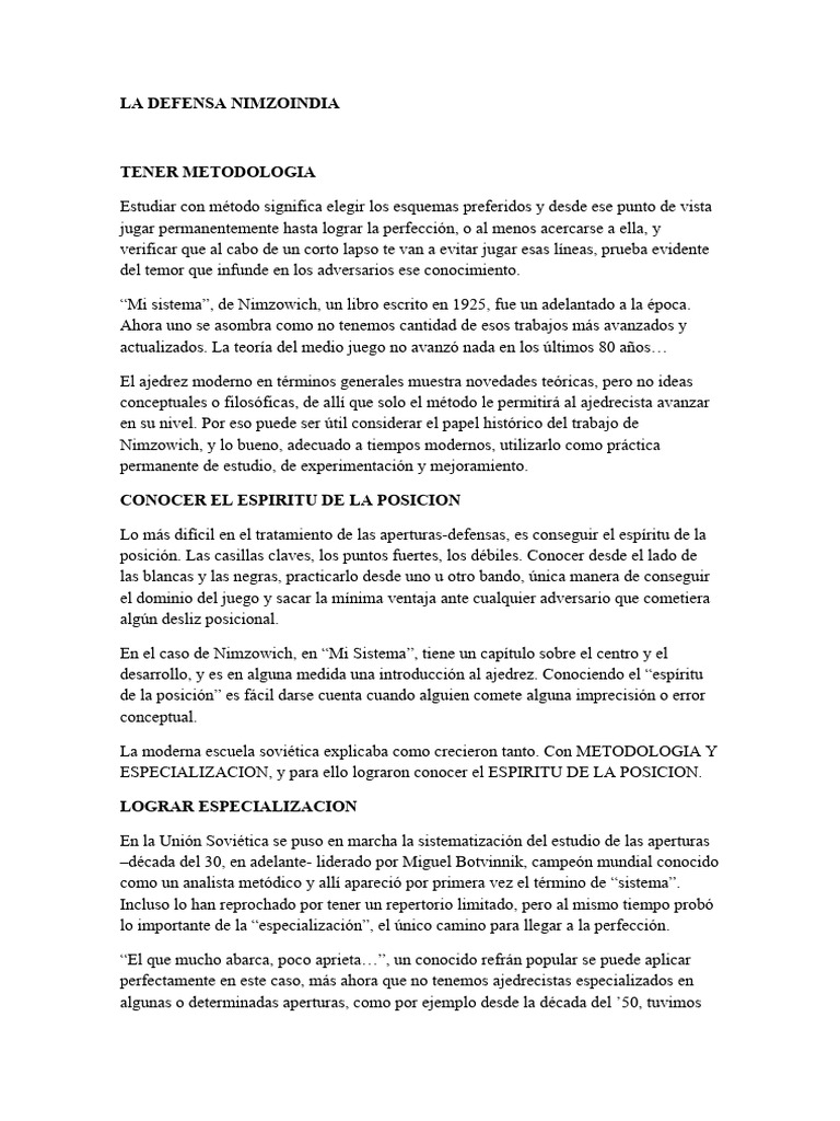 Estrategias de la Defensa Nimzoindia | PDF | Aperturas de ajedrez | Ajedrez