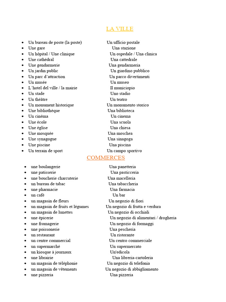 Vocabulaire de la Ville en PDF | PDF