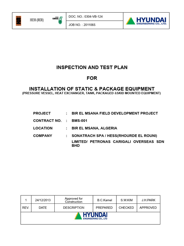 Inspection Plan for Static Equipment Installation | PDF | Specification ...