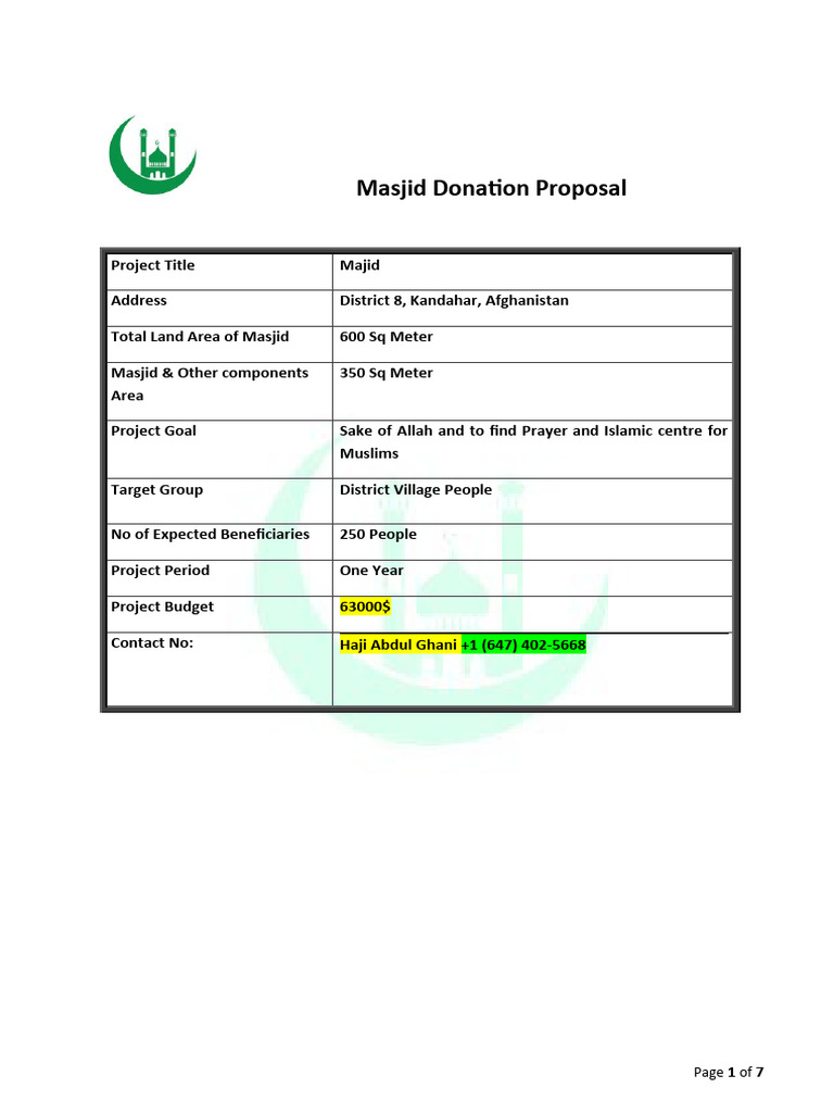 Kandahar Masjid Donation Proposal | PDF | Mosque | Abrahamic Religions