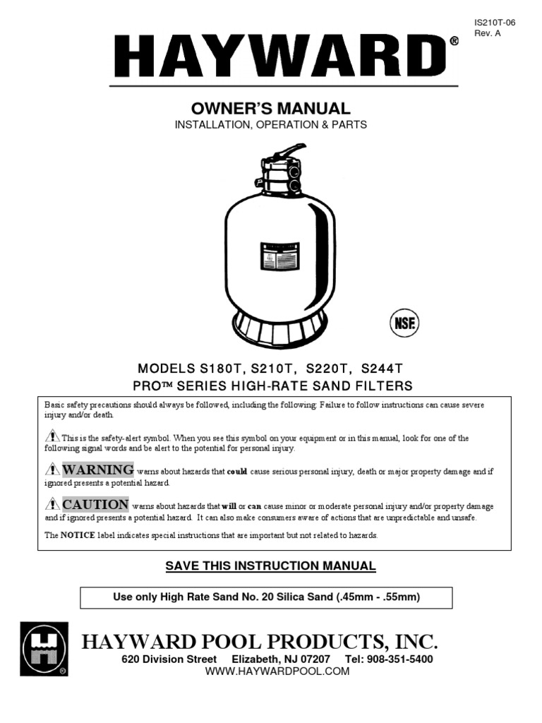 Hayward s244t Sand Filter Manual145 | Pump | Filtration