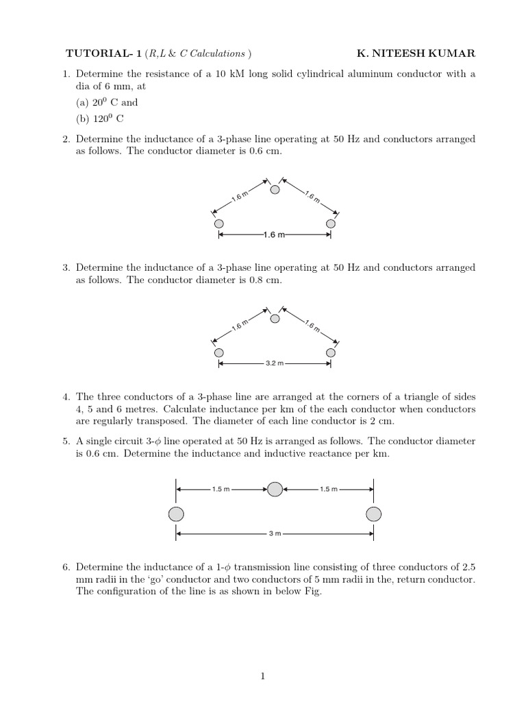 TUTORIAL1 'Tex' | PDF | Inductance | Electric Power Transmission