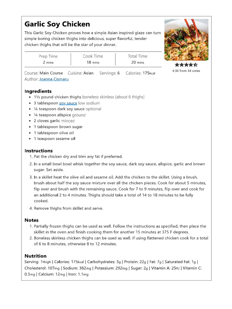 Garlic Soy Chicken | PDF