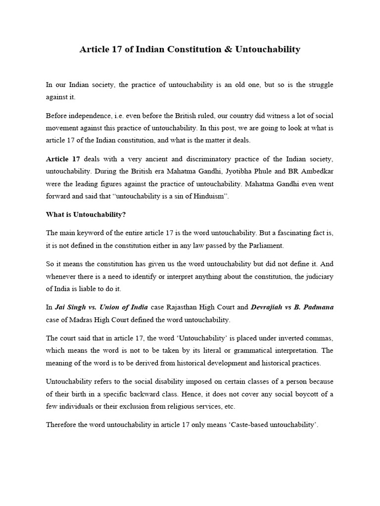 Article 17 of Indian Constitution & Untouchability | PDF | Government ...