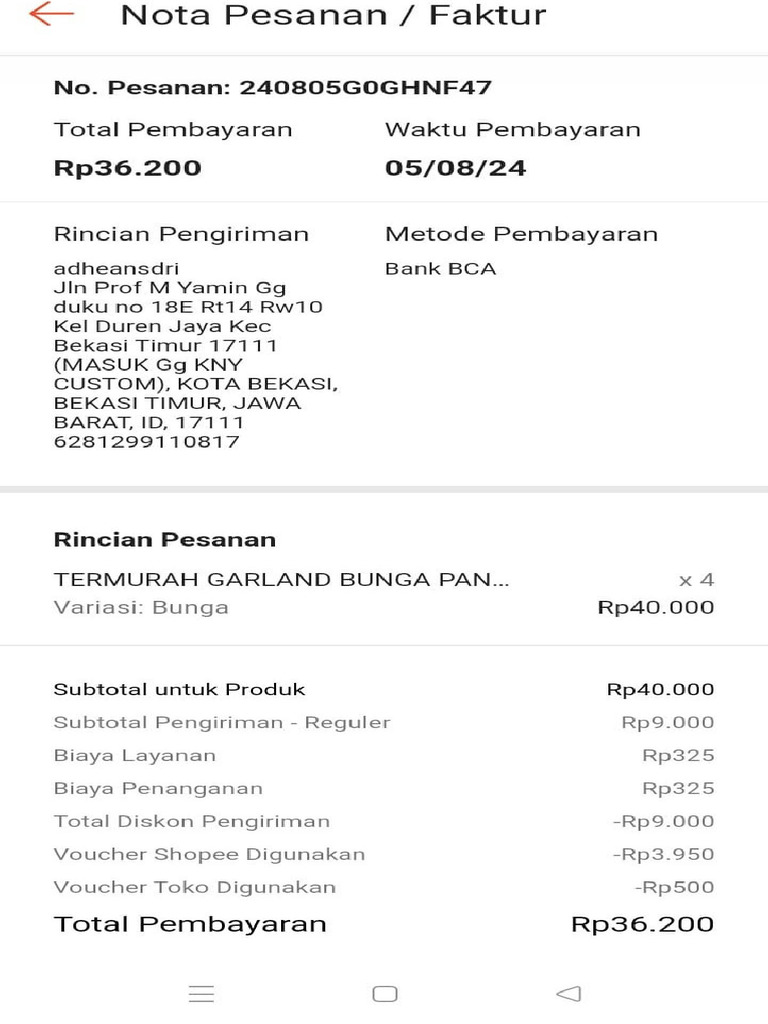 Contoh Rincian Shop | PDF