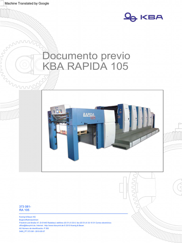 Manual KBA Rapida 105 | PDF | Rodamiento (Mecánico)