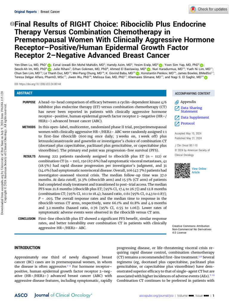 Lu Et Al 2024 Final Results of Right Choice Ribociclib Plus Endocrine ...