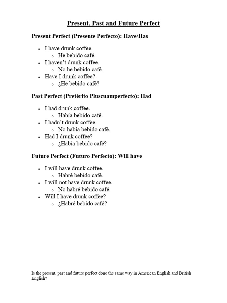 English Perfect Tenses Guide | PDF | Perfect (Grammar) | Grammatical Tense