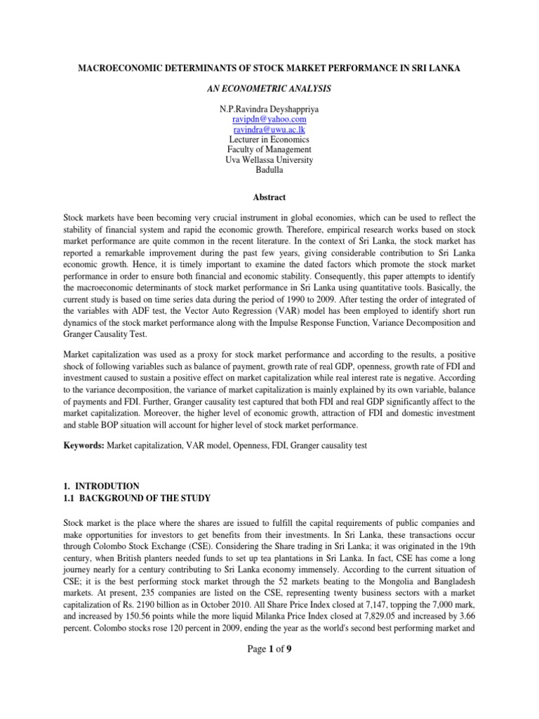 Full Paper | PDF | Vector Autoregression | Stock Market
