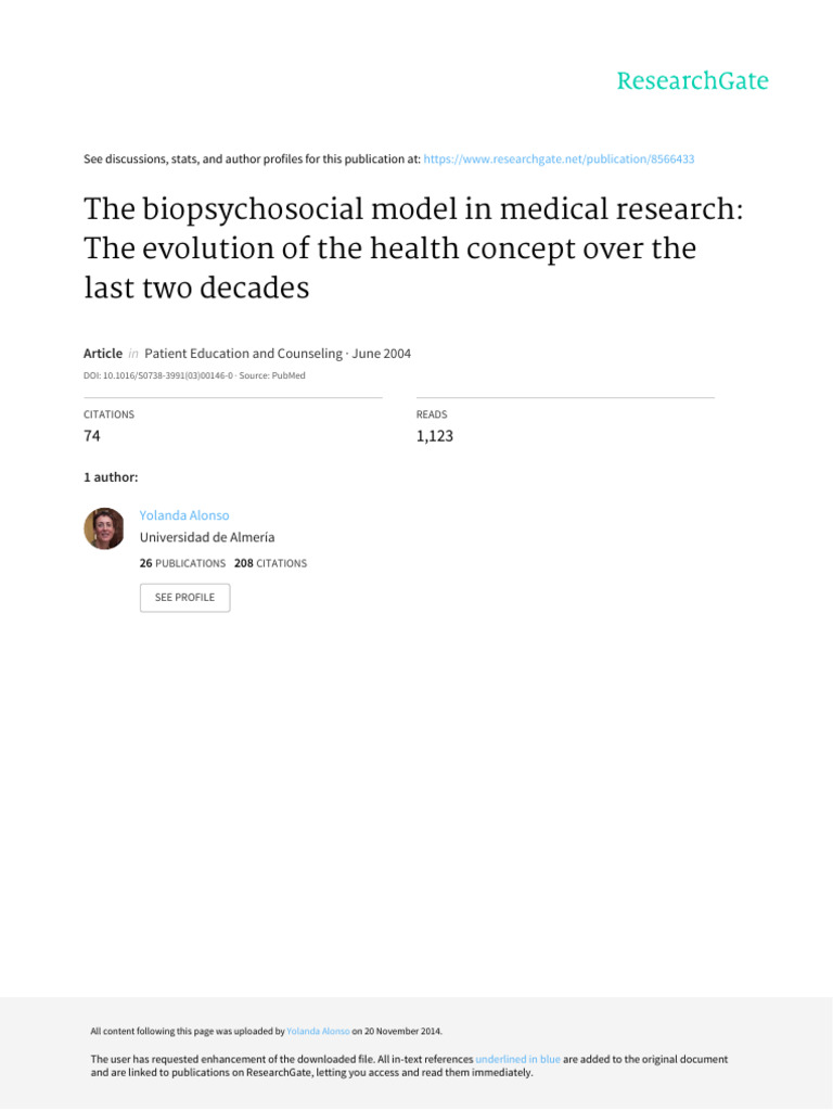 Alsonso (2004) Biopsychosocial Model in Medical Research - The ...
