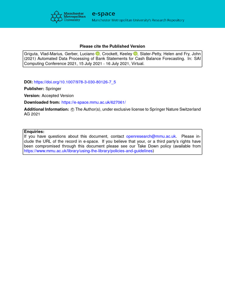 Automated Data Processing of Bank Statements For Cash | PDF | Time ...