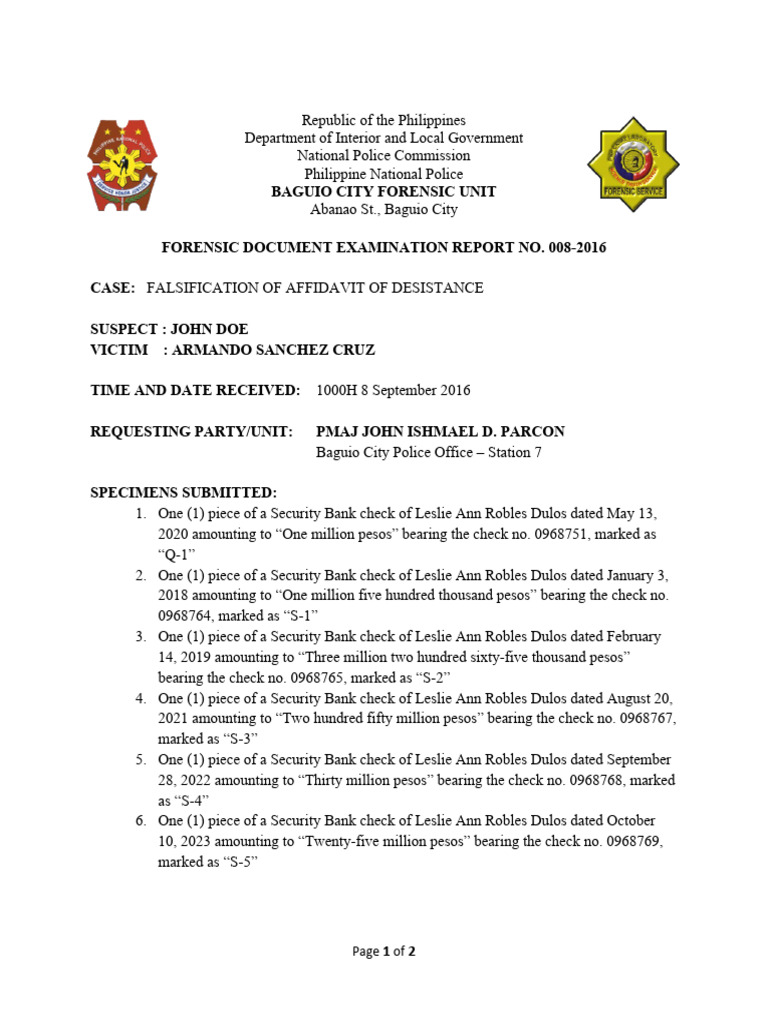 Forensic Document Examination Report | PDF | Forensic Science