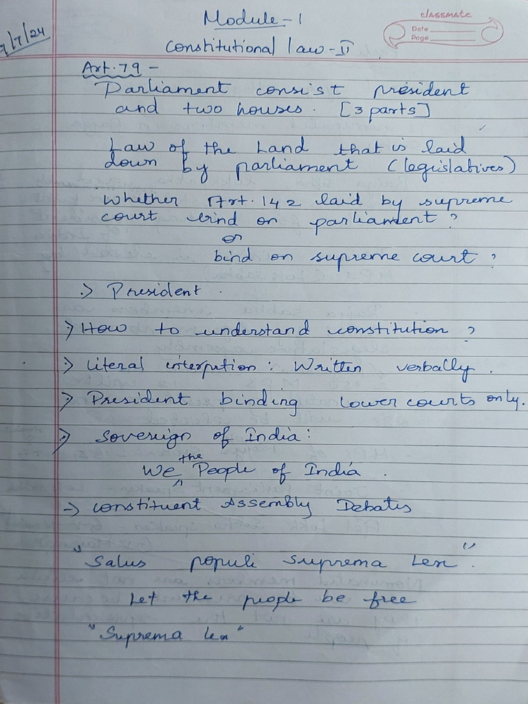 Constitutional Law-II CIA-I Notes | PDF