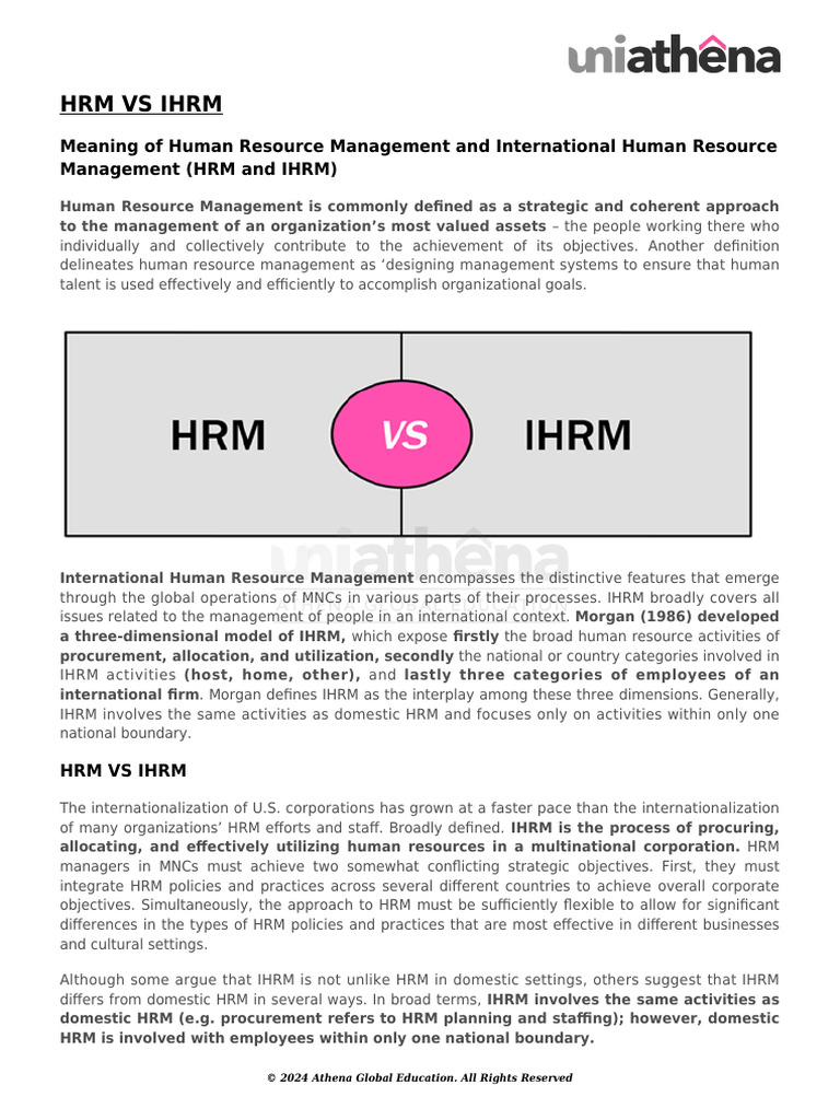 HRM vs IHRM: Key Differences Explained | PDF | Human Resource ...