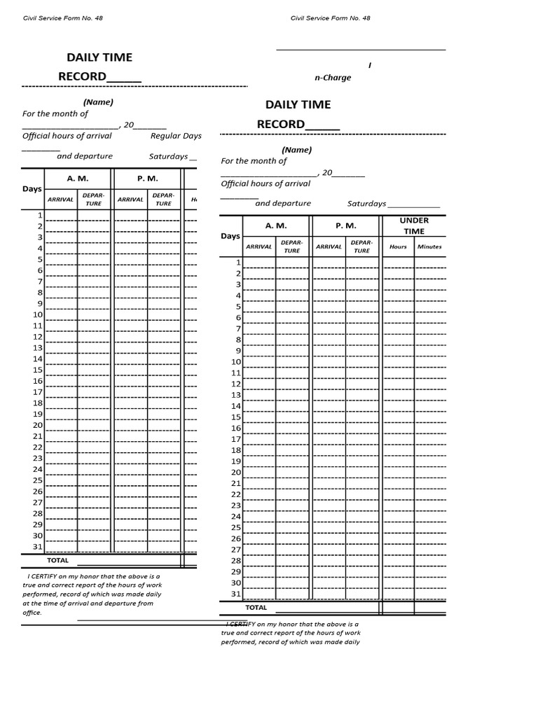 Daily Time Record Daily Time Record: I N-Charge | PDF