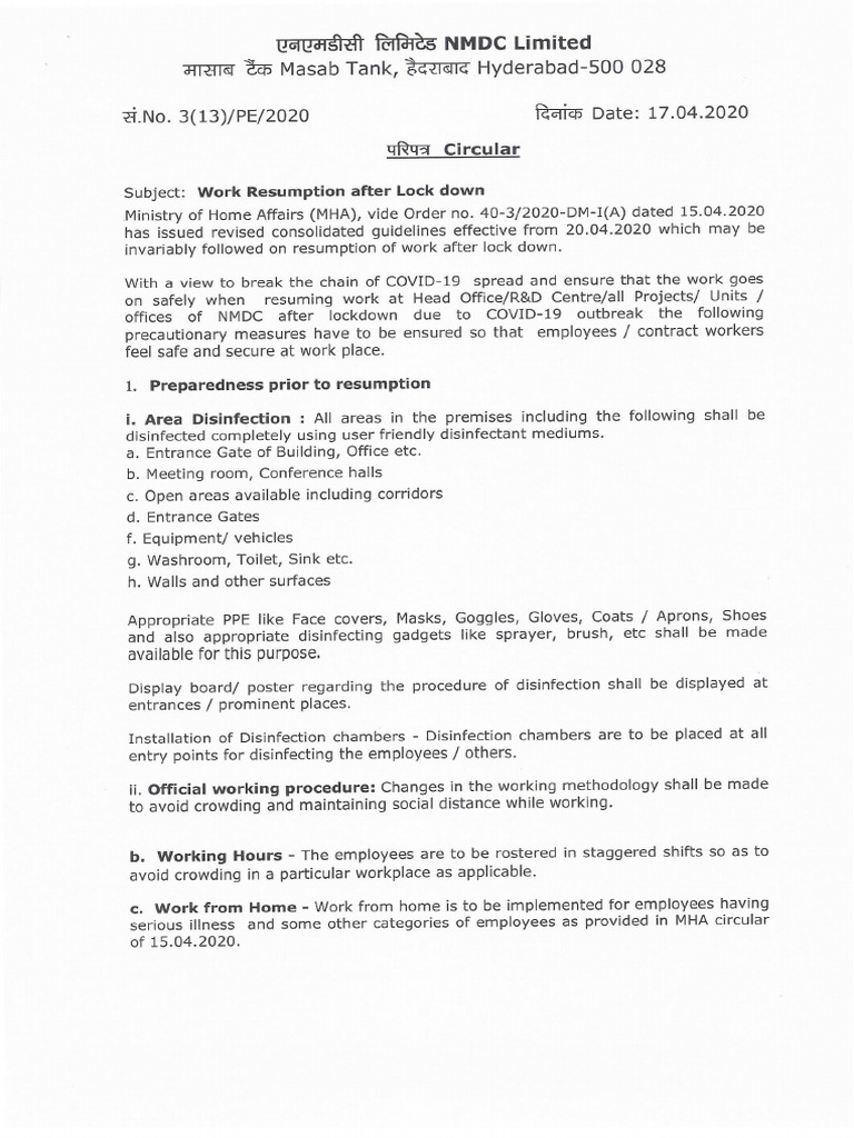 Sop For Resumption of Work | PDF