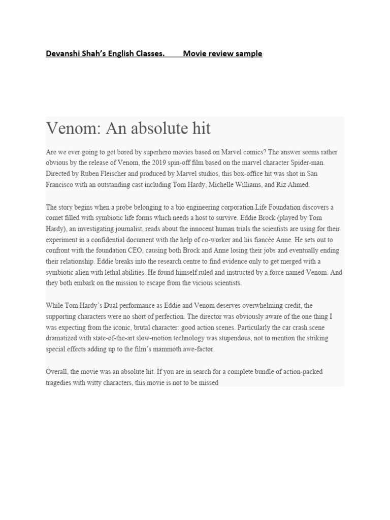 venom-movie-review-sample-pdf