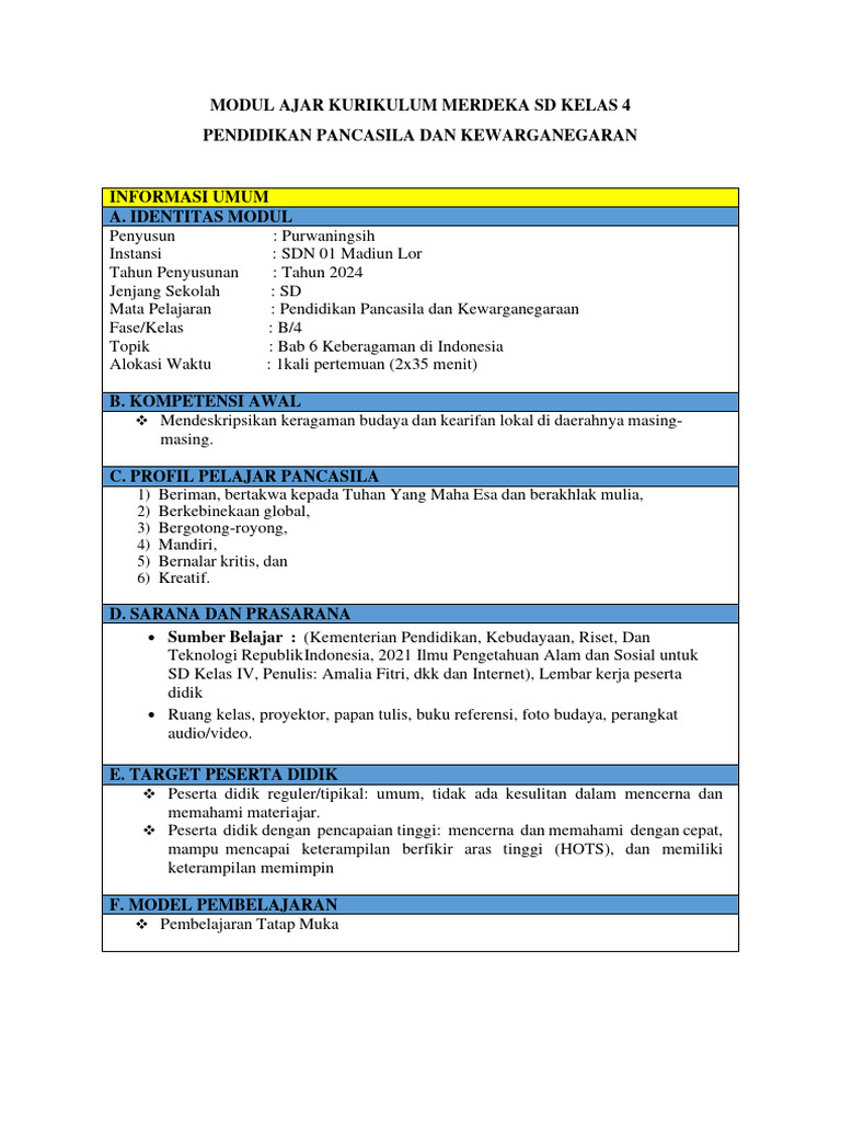 Modul Ajar Kurikulum Merdeka SD Kelas 4 | PDF | Karier & Perkembangan