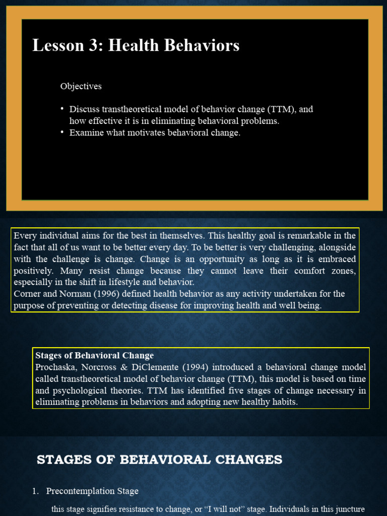 Stages of Behavioral Change in Health | PDF | Behavior | Behavior ...