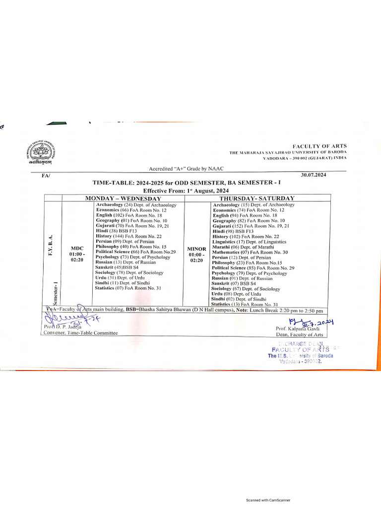 Time Table Arts | PDF