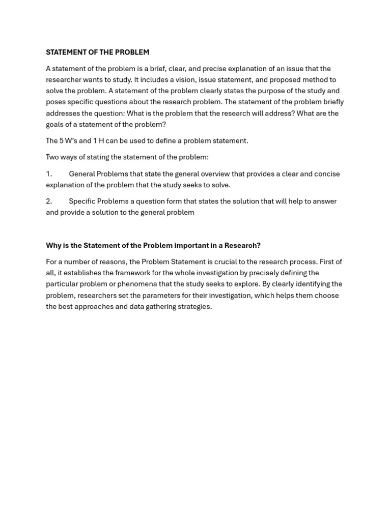 Statement of The Problem | PDF | Cognitive Science | Cognition